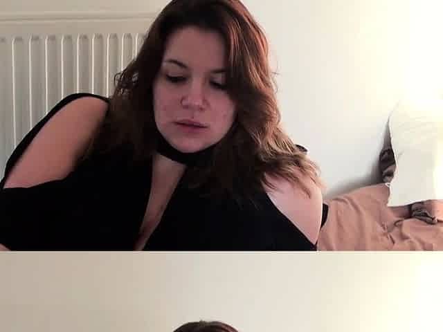 Hot brunette milf with big boobs gives a blowjob