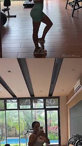 Sexy Workout, Jumping on a Ball, Tits Flash in a Public Gym