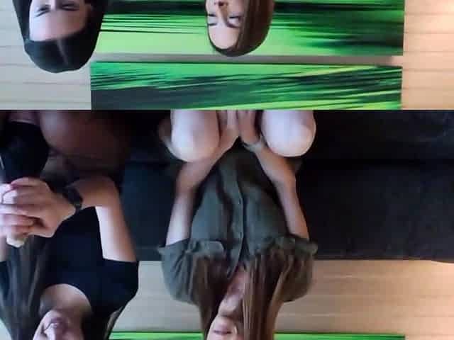 Blonde and brunette lesbians offer blowjob to the boss