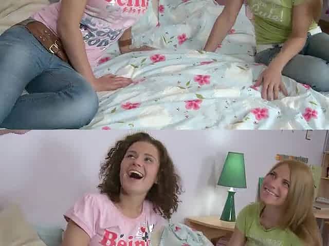 2 breasty cuties get a large jock in their butt