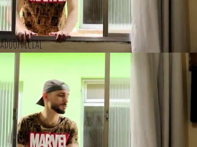 The neighbour was masturbating and I jumped out the bedroom window to bang her nicely
