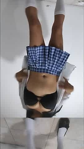 Busty Student Wears a Very Short Skirt and Walks Seductively, Revealing Her Vagina