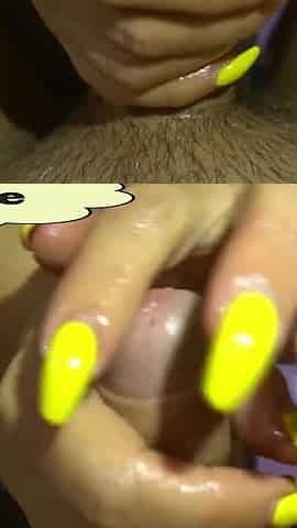 Long nails oiled handjob from stepmom