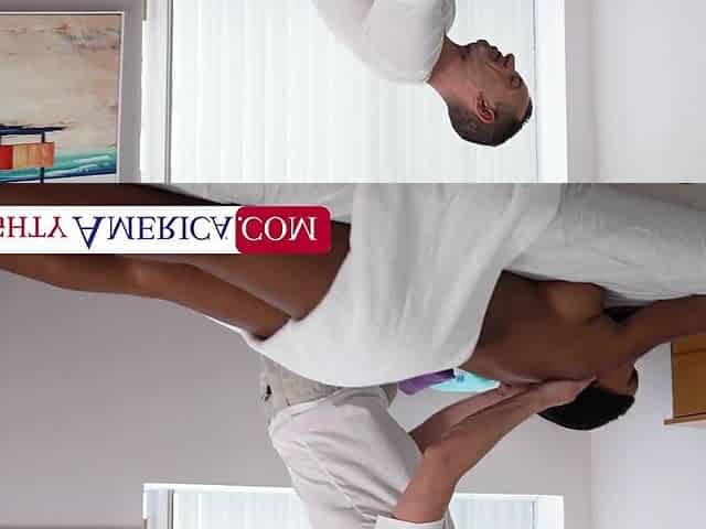 Gorgeous Ebony Receive Big White Cock of Her Masseur