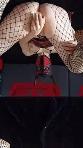 Solo Play in Fishnet Lingerie and Skirts