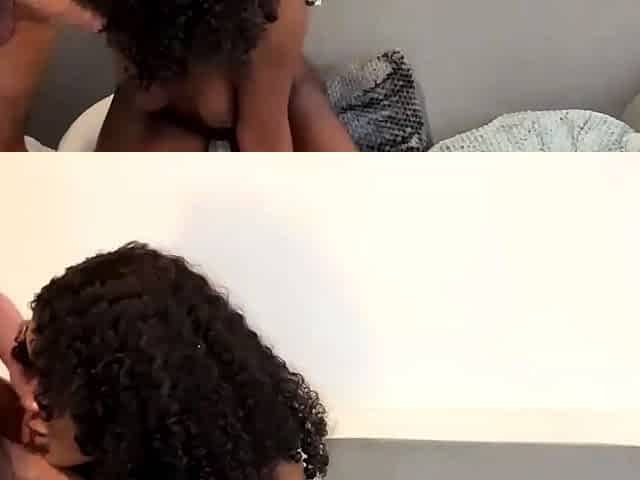 Ebony slut get facial after pounding with white cock