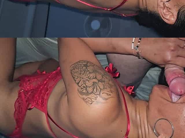 Island Slut Sucks Cock in Red Lingerie