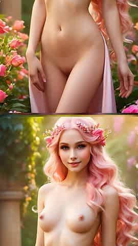 Ai Nude Art Woman Holding Snapdragon with Rose Pearl Blush Diamond Jewelry Artistic Slideshow