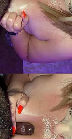 Gives handjob to a big cock