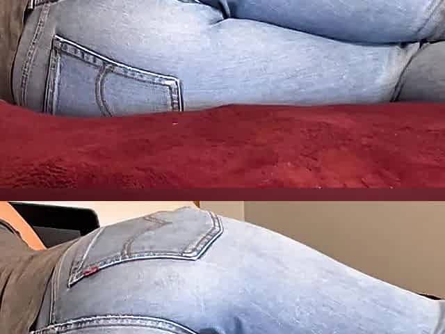 Pissing In Jeans Whilst Doin Editing in Laptop In The Daybed