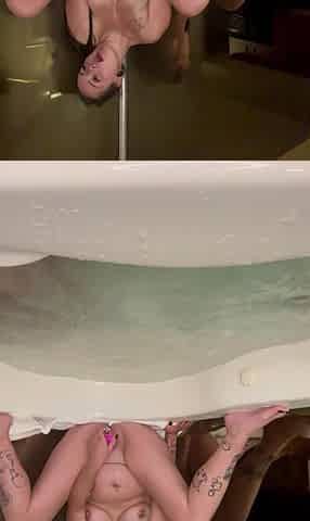 Wife gets her snatch screwed by large vibrator on edge of tub