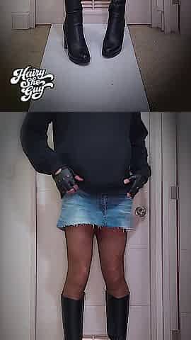 (Short) Lengthy legs in leather boots, fishnet nylons and a mini petticoat
