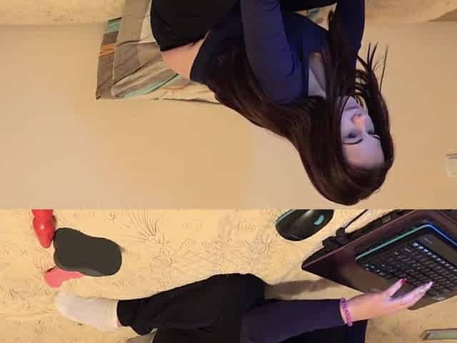 Breasty housewife disrobes and bangs with a sex tool on cam.