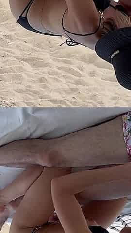 Wife Gets Creampie and Facial From Husband and Friend at the Beach