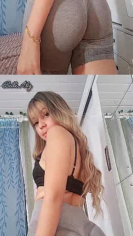 Lascivious angel after gym shows her large booty and vagina wetting her shorts with so much passion and ends