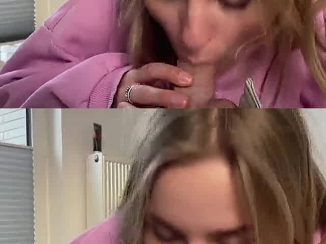 Cute Blond Gives Sloppy Blow job and Takes Cum Load On Glamorous Face