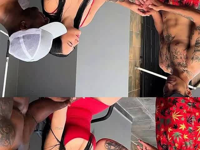 My busty neighbor and her husband with huge cock invite me