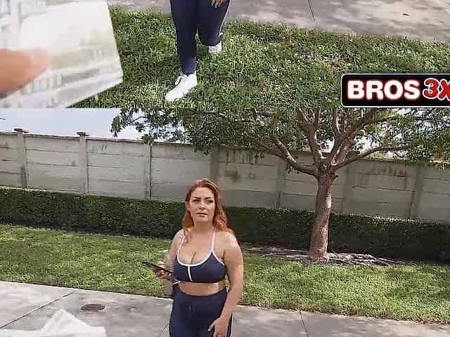 Money Convinces Breasty Redhead to Slam It Down in a Van
