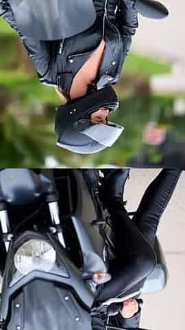 Bike cuties flashing their bazookas on the street [AI]