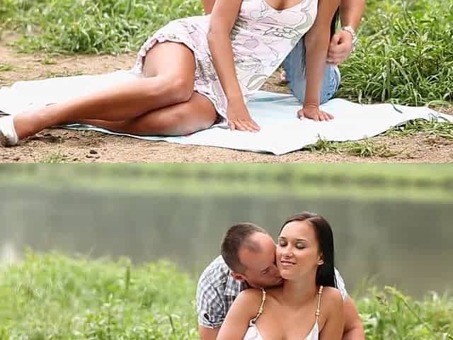 Soft screwing lustful pair outdoor at lake