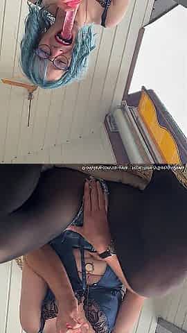 Sissy Anna playing Outdoor on her Balcony - Sucking & Banging Sex-toy
