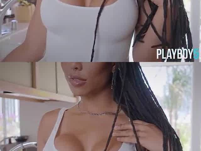 Curvy ebony mother I'd like to fuck sweetheart Kira Noir goes fully exposed in a kitchen