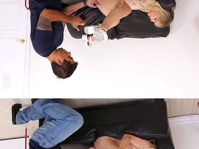 Skinny blonde teen sucking cock fucks hardcore
