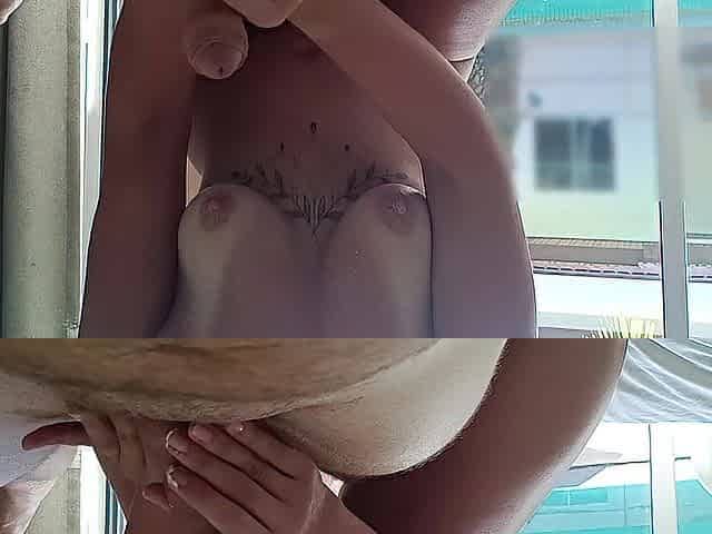 tugjob with cum in the pool caught throughout the window