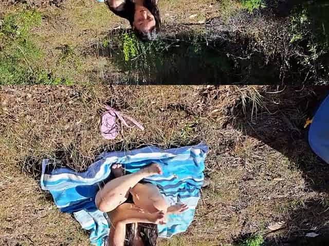 Outdoor camper gets interior creampie in public forest