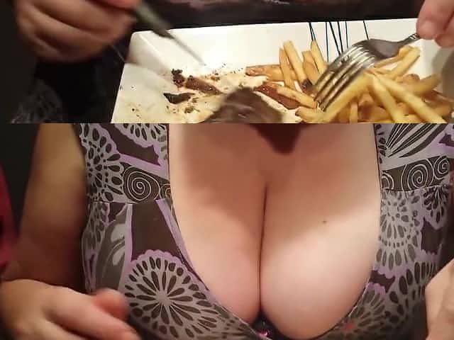 Candid Cleavage Friends Busty Wife Eating