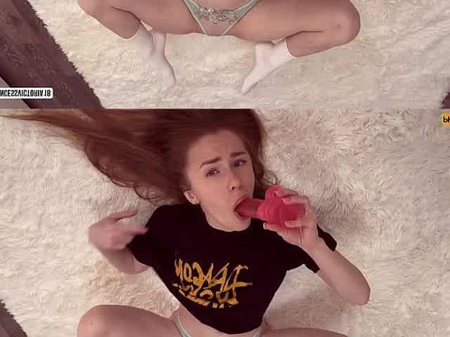 Naked redhead pleasures herself passionately during steamy solo session