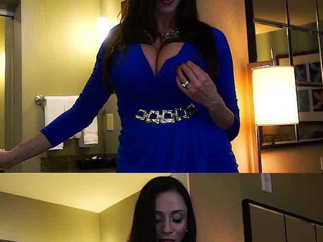 Horny MILF with huge knockers sucks a dick
