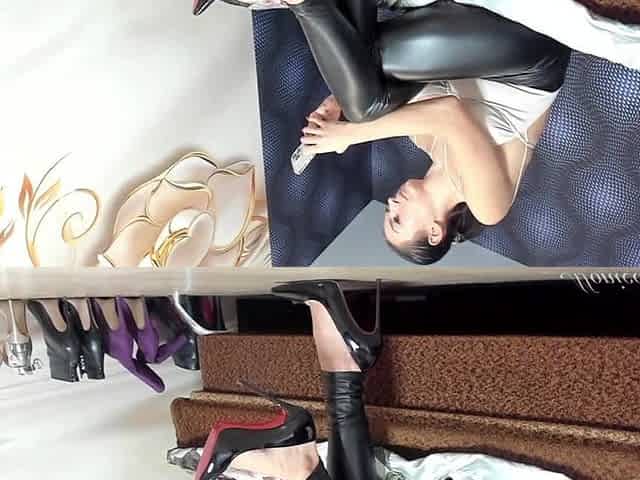 Leather Leggings, Heels, Bare Feet, Tits Play, Edging
