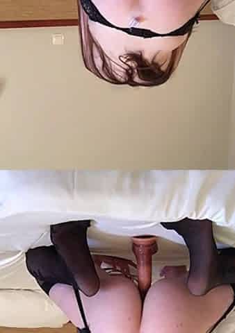 Brunette hair doggy position banged vagina with sex toy and sex machine with sextoy