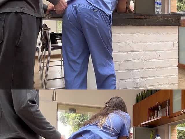 Nurse gets cream pie in the morning in advance of leaving for work