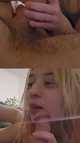 Blonde Cute 18yo Gives Blowjob While Smoking a Ciggarette