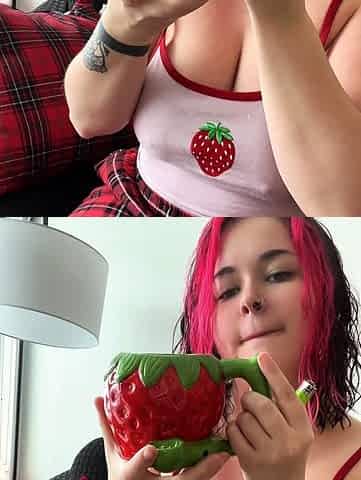 Busty curly brunette with big boobs fucks on couch