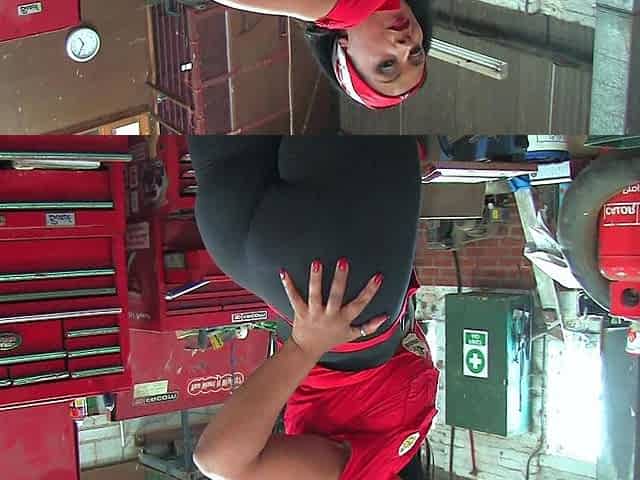 Busty babe playing with her big boobs
