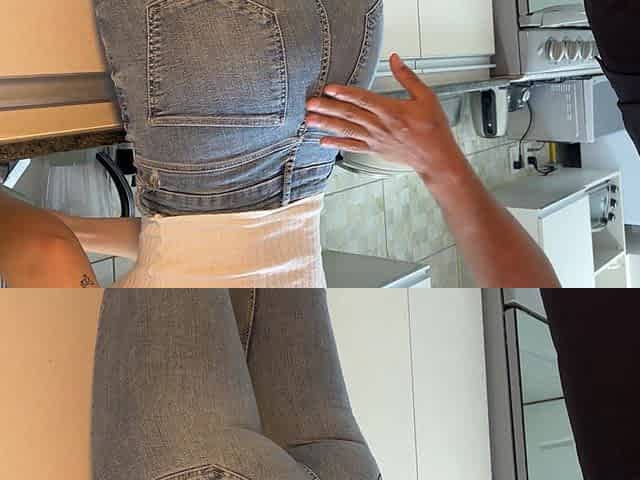 Cumming on my Maid's Jeans in the Kitchen, she comes to Work with Tight Pants to Tease Me - FREE USE