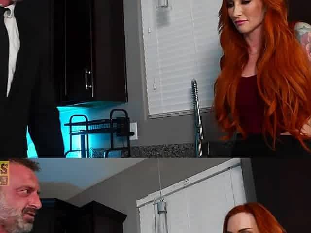 Tattooed redhead Sophia Locke loves maledom fuck in a kitchen