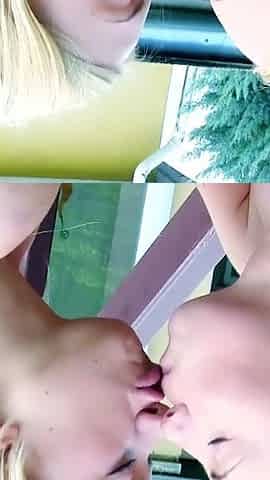 Two horny blonde lesbian teens get closer in the wellness and masturbate each other