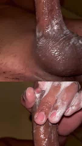 Sexy stud works out his wang in the shower