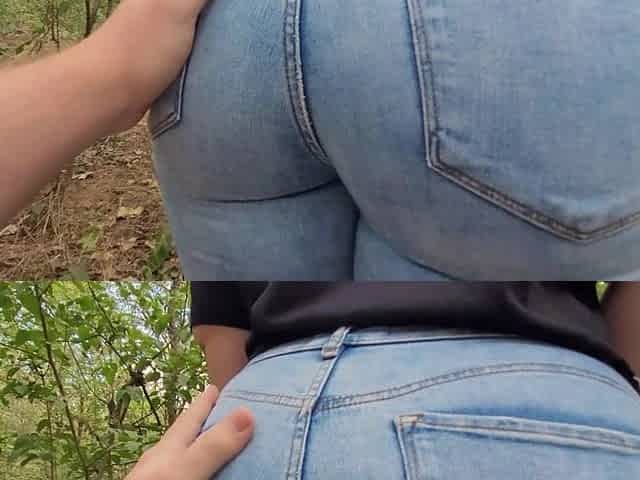 Grabbing Taut Jeans Large Booty Brunette hair Stranger in the Forest