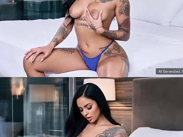 AI Gen Hawt Tattooed Gal Touches Herself alone in her couch - pretty tattoo cutie