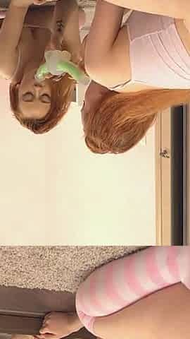 Cute Redhead Enjoys Pinned Dildo on Mirror