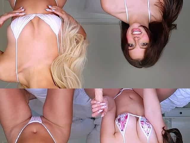 Blonde and brunette lesbians toying cunt