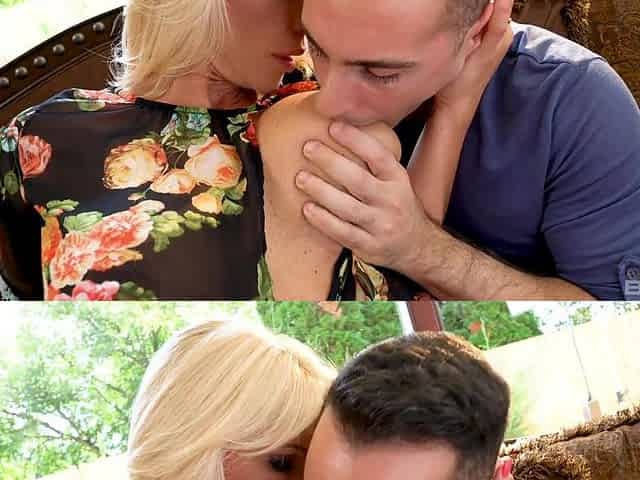 Hot blonde milf with big round tits seduces a guy with big cock and has sex with him in her apartment