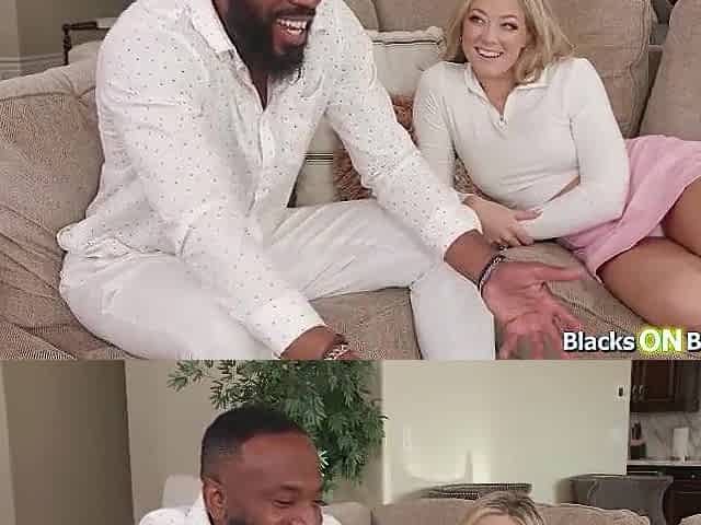Large booty blond honey want to try her roommates large ebony schlong