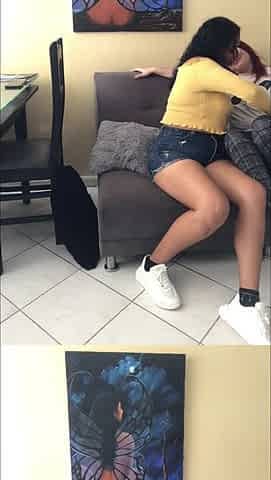 I get hot with my friend in the living room.