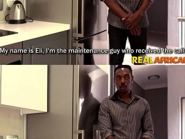 Ebony girl gets slammed by her new boyfriend in the kitchen.